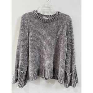 Knit Gray Sweater with Bow Details  (Long Sleeve) by Cupio